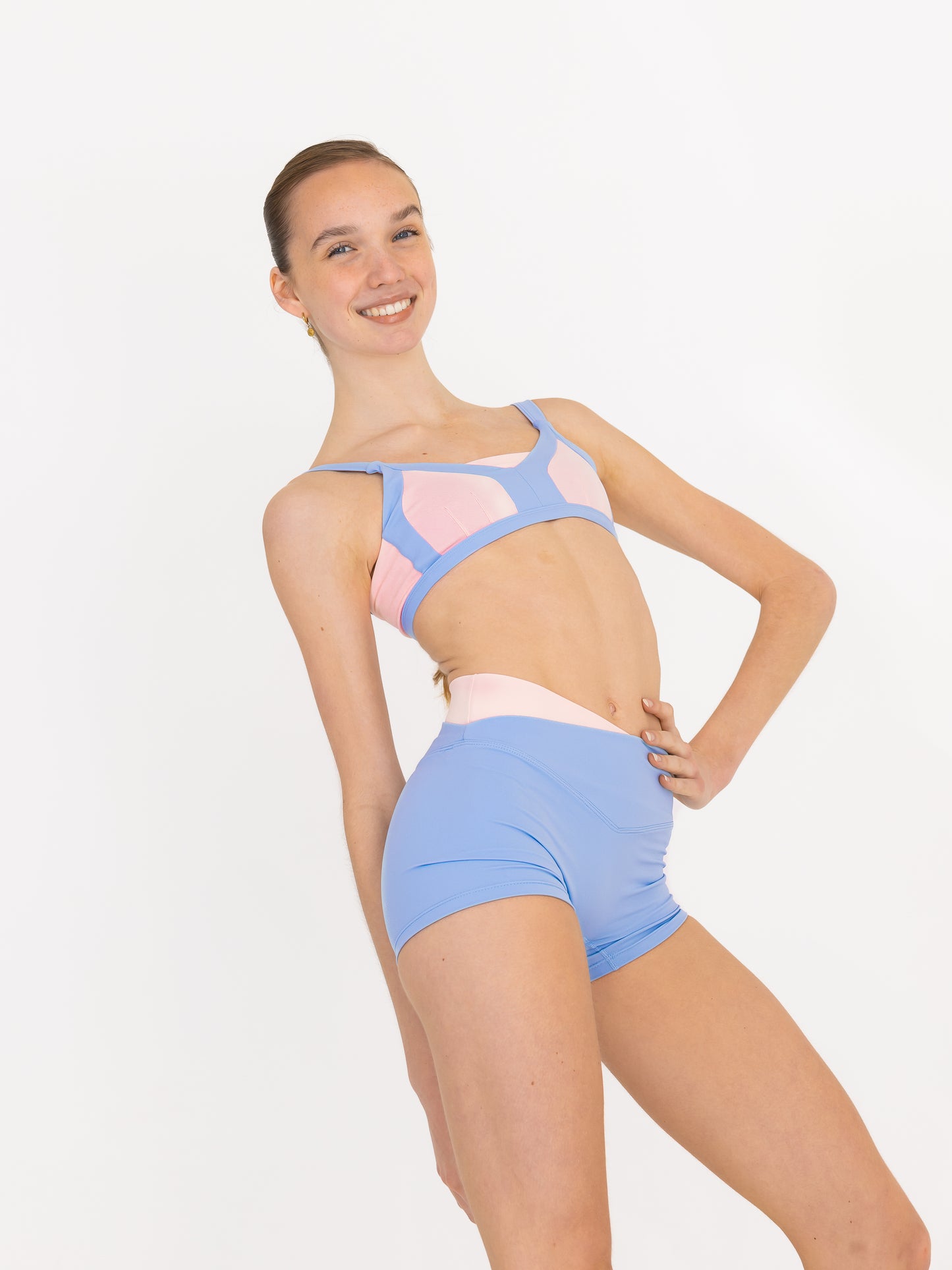 Victory Shorts – Baby Pink & Costa Blue