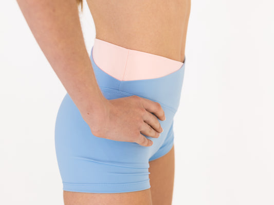 Victory Shorts – Baby Pink & Costa Blue